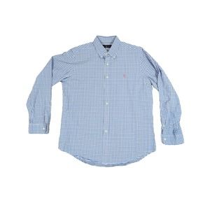 Ralph Lauren Checkered Blue & White Button Down W/ Pink Horse - Size Large